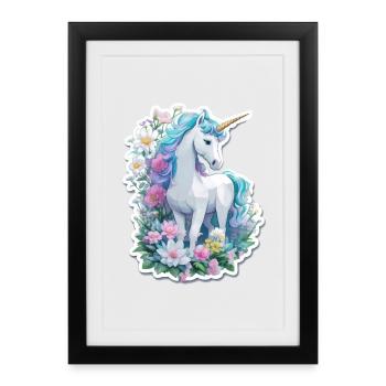 Licorne dans le jardin fleuri - Affiche encadrée (27 × 37 cm) - noir - Devant