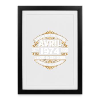 Millésime avril 1974 shirt Anniversaire Avril 1974 - Affiche encadrée (27 × 37 cm) - noir - Devant