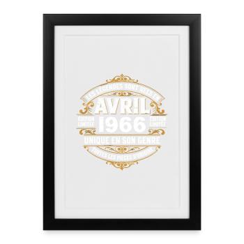 Millésime avril 1966 shirt Anniversaire Avril 1966 - Affiche encadrée (27 × 37 cm) - noir - Devant