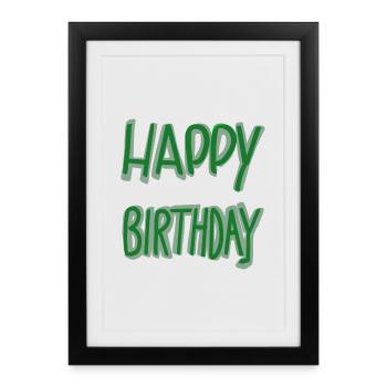 Lettrage vert joyeux anniversaire - Affiche encadrée (27 × 37 cm) - noir - Devant