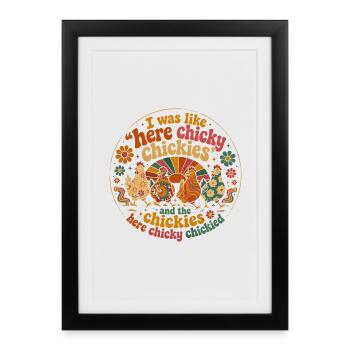 Poule Humour Rétro Groovy Cadeau Fermière - Affiche encadrée (27 × 37 cm) - noir - Devant