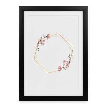 Élégance géométrique avec des fleurs roses - Affiche encadrée (27 × 37 cm) - noir - Devant