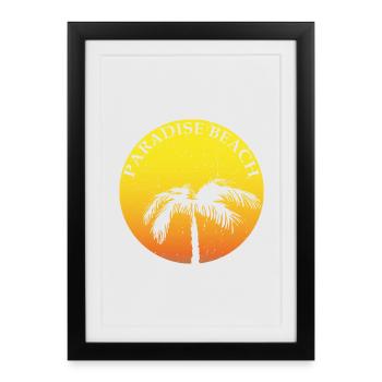 Paradise Beach CLAIM round with palm tree - Framed poster (27 × 37 cm) - black - Front