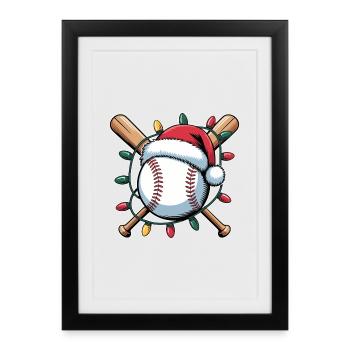 Père Noël Baseball Lumières de Noël - Affiche encadrée (27 × 37 cm) - noir - Devant