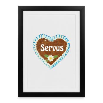 Lebkuchenherz Servus - Gerahmtes Poster (27 × 37 cm) - Schwarz - Vorne