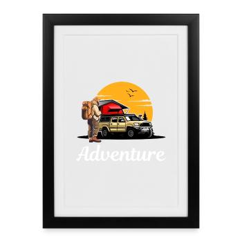 Road trip de camping sur un sentier d’aventure - Affiche encadrée (27 × 37 cm) - noir - Devant