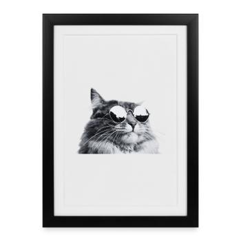 Chat gris avec lunettes de soleil Portrait - Affiche encadrée (27 × 37 cm) - noir - Devant