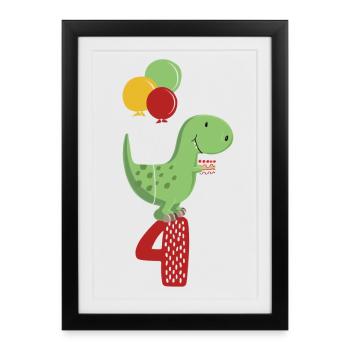 Quatrième anniversaire Boy T Rex Dinosaur - Affiche encadrée (27 × 37 cm) - noir - Devant