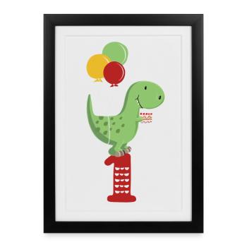 Premier anniversaire Boy T Rex Dinosaur - Affiche encadrée (27 × 37 cm) - noir - Devant