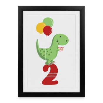 Second Birthday Boy T Rex Dinosaur - Framed poster (27 × 37 cm) - black - Front