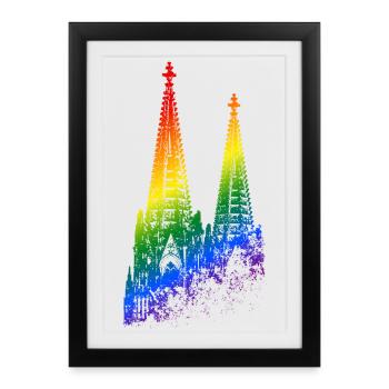 Cologne Cathedral LGBTQ Pride Rainbow Silhouette Cologne - Framed poster (27 × 37 cm) - black - Front