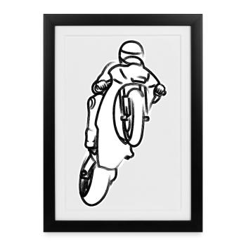 Wheelie extrême avec moto à la course - B/W - Affiche encadrée (27 × 37 cm) - noir - Devant