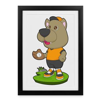 Hund Baseball Baseballhandschuh - Gerahmtes Poster (27 × 37 cm) - Schwarz - Vorne
