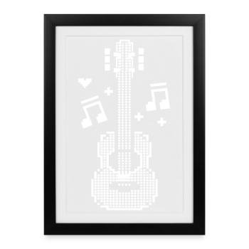 Ukulele Pixel Kunst - Gerahmtes Poster (27 × 37 cm) - Schwarz - Vorne