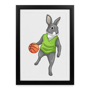 Bunny Basketteur Joueur Sports de basket-ball - Affiche encadrée (27 × 37 cm) - noir - Devant