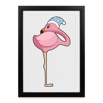 Bonnet de nuit Flamingo Sleeping - Affiche encadrée (27 × 37 cm) - noir - Devant