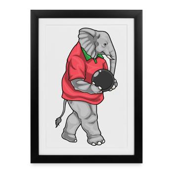 Elephant Bowling Boule de bowling - Affiche encadrée (27 × 37 cm) - noir - Devant