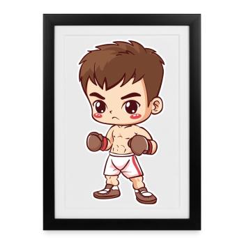 Kickboxer garçon style dessin animé - Affiche encadrée (27 × 37 cm) - noir - Devant
