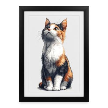 Colorful Sitting Comic Cat - Framed poster (27 × 37 cm) - black - Front