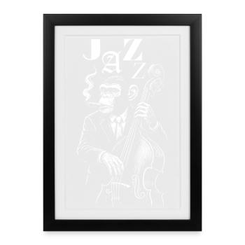 Jazz Monkey Bassiste Noir Illustration - Affiche encadrée (27 × 37 cm) - noir - Devant