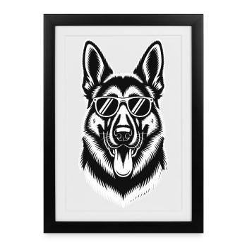 Stylish German Shepherd with Glasses Graphic Art - Framed poster (27 × 37 cm) - black - Front