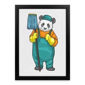 Panda Cleaner Mop Cleaning - Framed poster (27 × 37 cm) - black - Front