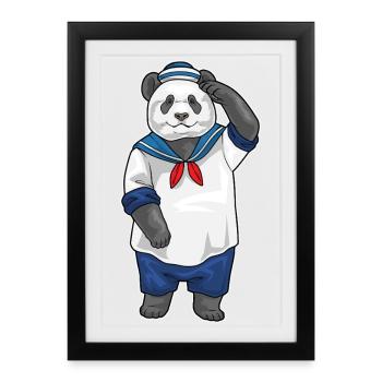 Chapeau de marin panda - Affiche encadrée (27 × 37 cm) - noir - Devant