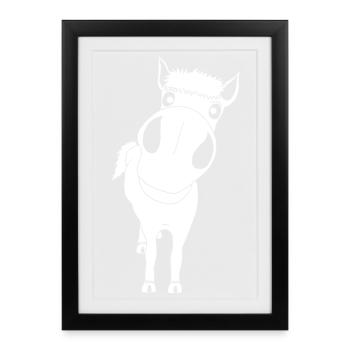 Gros plan sur un cheval (blanc) - Affiche encadrée (27 × 37 cm) - noir - Devant