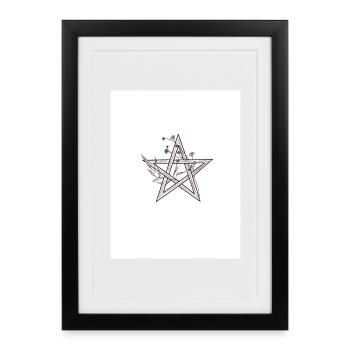 Croquis de pentagramme floral - Affiche encadrée (27 × 37 cm) - noir - Devant