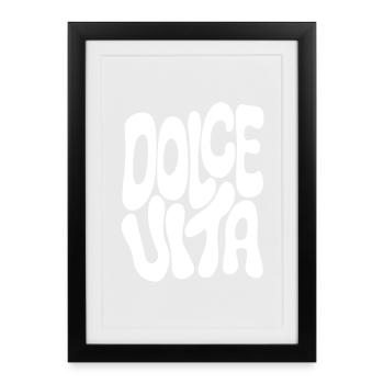 Retro Blockschrift Schwarzweiß Dolce Vita  - Gerahmtes Poster (27 × 37 cm) - Schwarz - Vorne