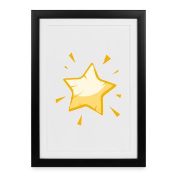 Étoile de dessin animé brillante - Conception dorée joyeuse - Affiche encadrée (27 × 37 cm) - noir - Devant