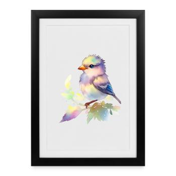 oiseau mignon - Affiche encadrée (27 × 37 cm) - noir - Devant
