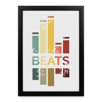 Vintage musique DJ beats couleurs rétro illustration - Affiche encadrée (27 × 37 cm) - noir - Devant