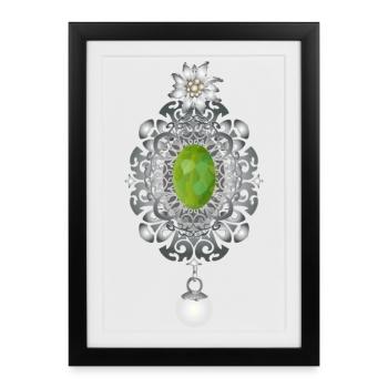 Costumes intemporels émeraude avec perle - Affiche encadrée (27 × 37 cm) - noir - Devant