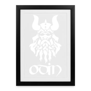 Dieu nordique Odin (blanc) - Affiche encadrée (27 × 37 cm) - noir - Devant
