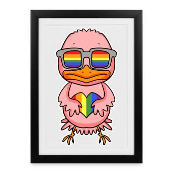 Gay LGBT Animal Poulet Arc-en-ciel Cœur - Affiche encadrée (27 × 37 cm) - noir - Devant