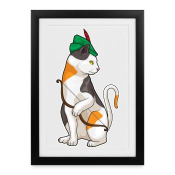 Katze Bogenschütze Bogen - Gerahmtes Poster (27 × 37 cm) - Schwarz - Vorne