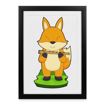 Fox Musician Flute Music - Framed poster (27 × 37 cm) - black - Front