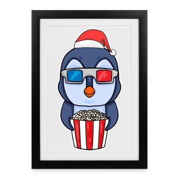 Pingouin 3d cinéma soirée cinéma Noël - Affiche encadrée (27 × 37 cm) - noir - Devant