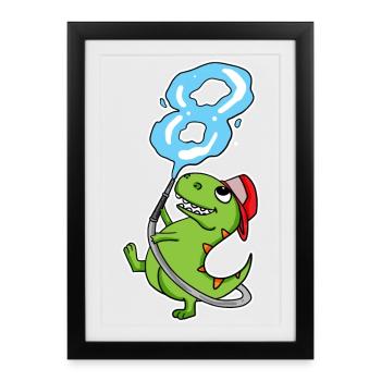 8th Birthday Dinosaur Firefighter Gift - Framed poster (27 × 37 cm) - black - Front