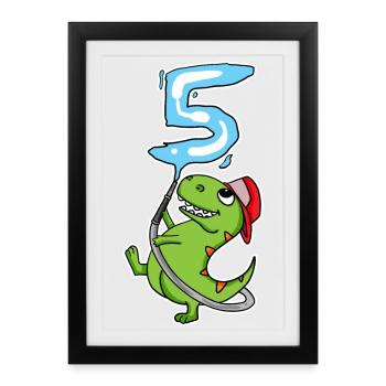 5. Geburtstag Dinosaurier - Gerahmtes Poster (27 × 37 cm) - Schwarz - Vorne