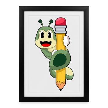 École de crayons Caterpillar Pupil - Affiche encadrée (27 × 37 cm) - noir - Devant