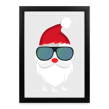 Weihnachtsmann Cool mit Sonnenbrille - Gerahmtes Poster (27 × 37 cm) - Schwarz - Vorne
