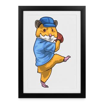 Hamster Baseball Gant de Baseball - Affiche encadrée (27 × 37 cm) - noir - Devant