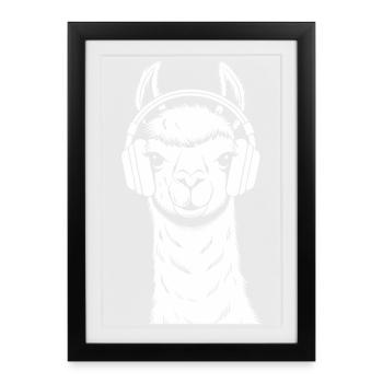 Cool Llama with Headphones - Framed poster (27 × 37 cm) - black - Front