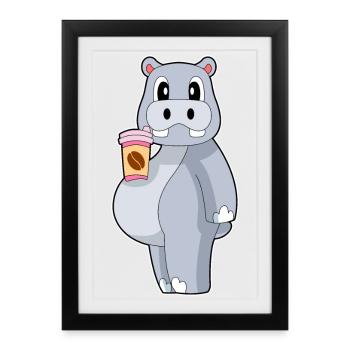 Nilpferd Coffee to go Becher - Gerahmtes Poster (27 × 37 cm) - Schwarz - Vorne