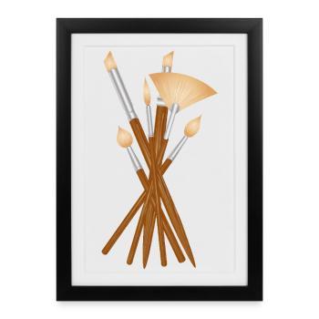 Set de pinceaux d’artiste de différentes formes - Affiche encadrée (27 × 37 cm) - noir - Devant
