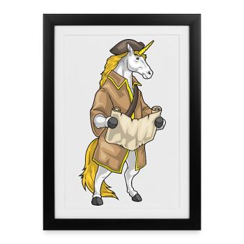 Unicorn Pirate Treasure Map - Framed poster (27 × 37 cm) - black - Front