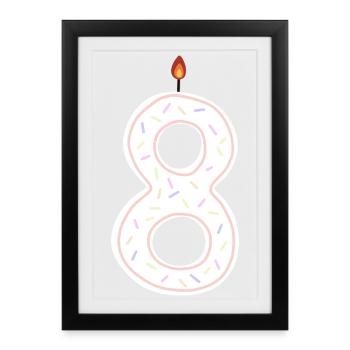 Colourful Birthday Number 8 Candle Design - Framed poster (27 × 37 cm) - black - Front