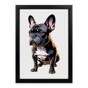 Bouledogue français Illustration : Mignon - Affiche encadrée (27 × 37 cm) - noir - Devant